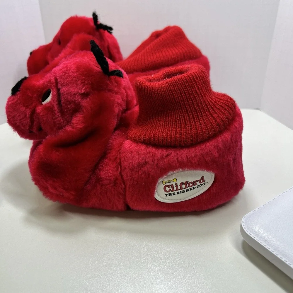 Vintage Clifford Big Red Dog Plush Slippers Kids XL 11-12 Red Scholastic 2002‎